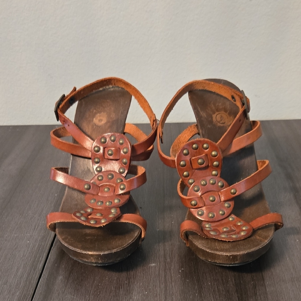 Chic Brown Studded Leather Sandals